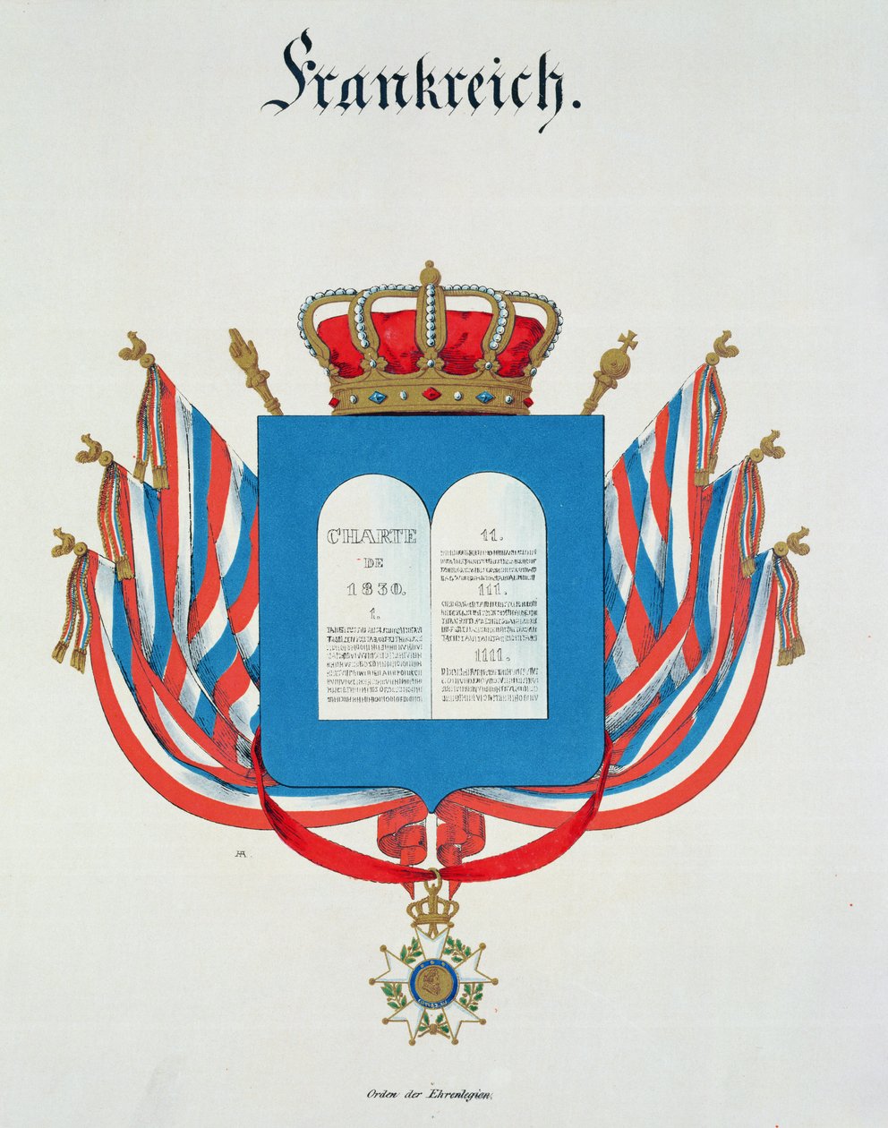Charter og vedhæng af den franske æreslegions orden, fra en samling af akvareller udgivet i Tyskland, 1830-33 af C. Hildebrandt