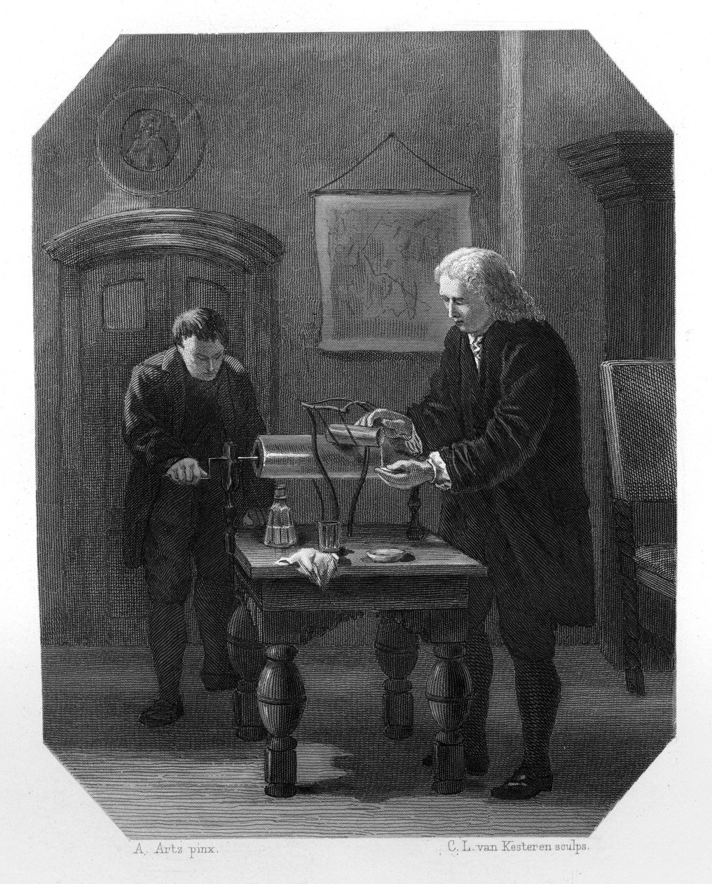 Pieter van Musschenbroek og Andreas Cunaeus, hollandske videnskabsmænd, c1870 af Domenico del Barbiere