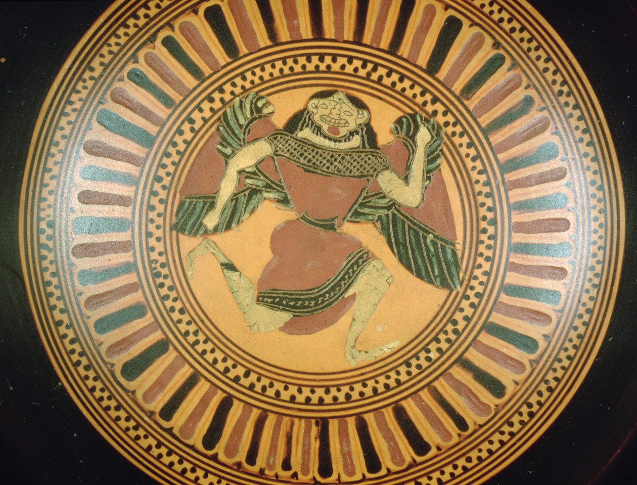 Attic sort-figur kop dekoreret med en løbende gorgon (keramik) af C Painter