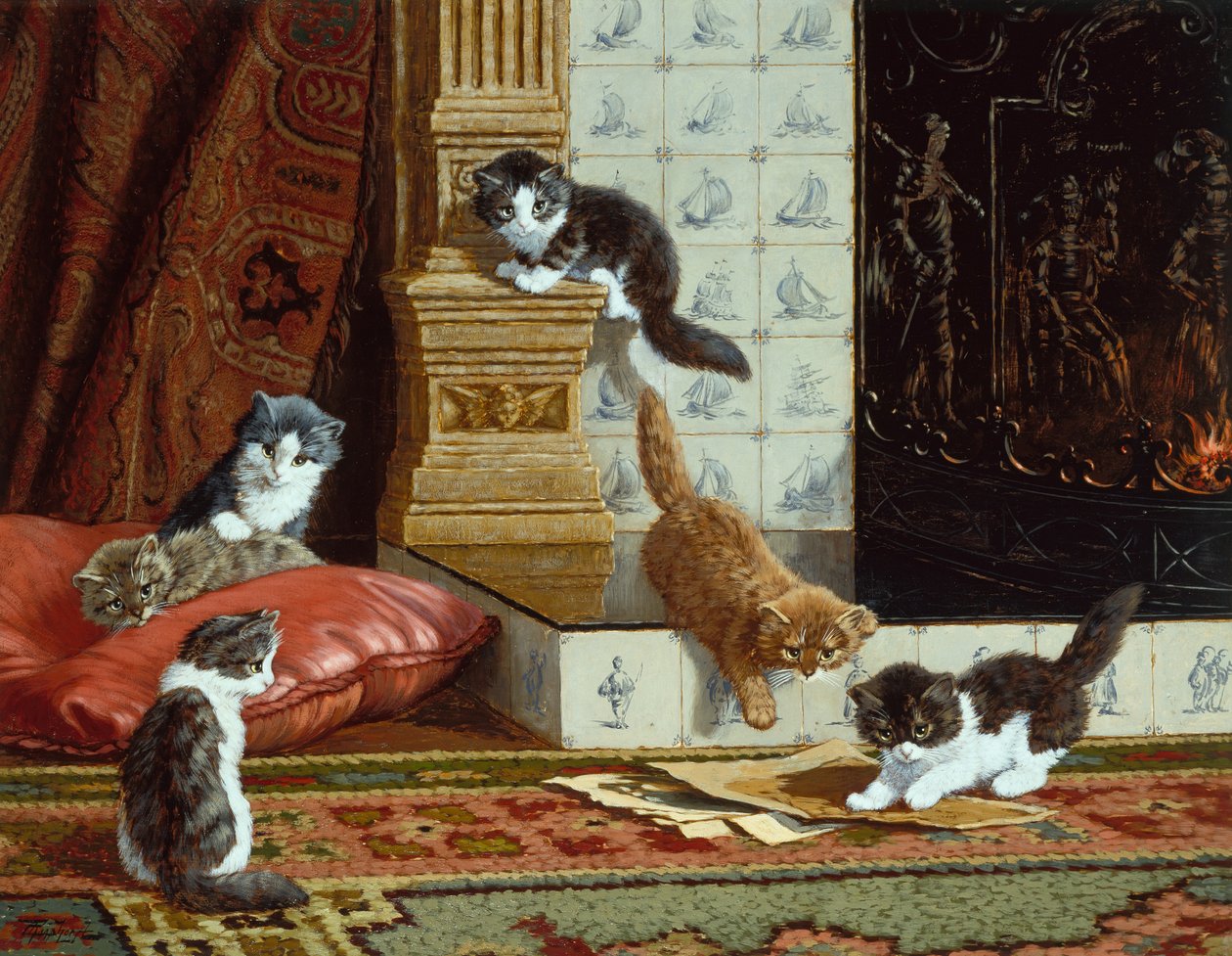 By The Fireside (olie på lærred) af C. Raaphorst