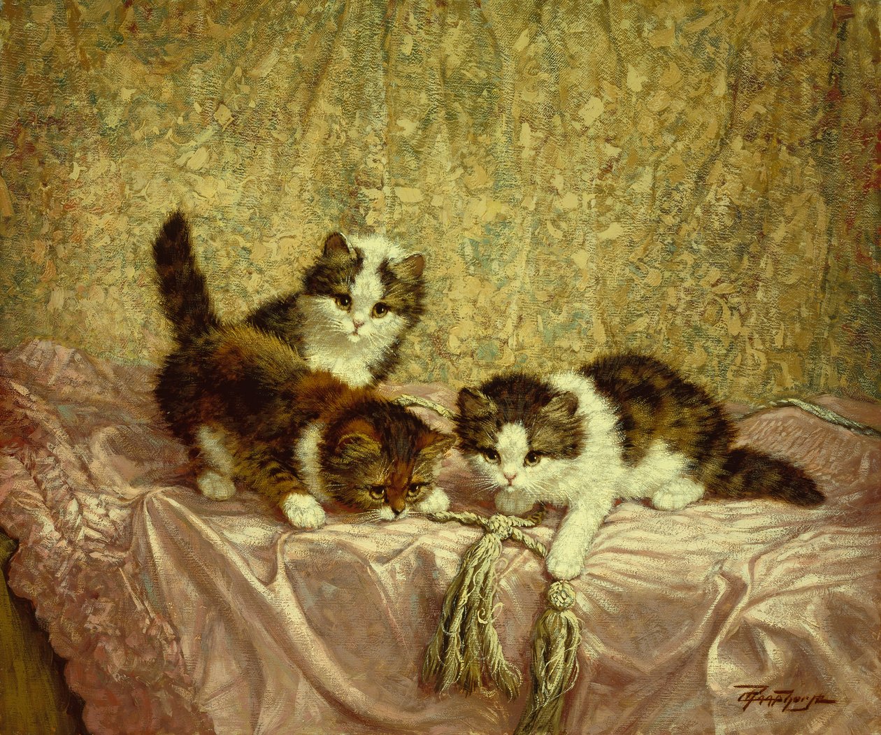 Playful Kittens (olie på lærred) af C. Raaphorst
