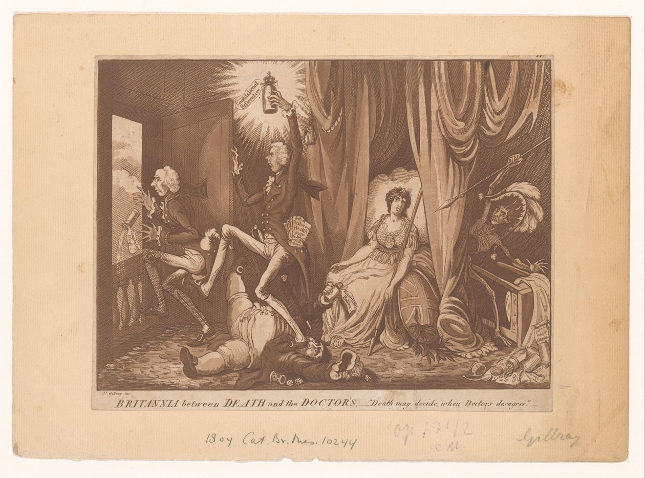 Pitt som den nye læge for Britannia Britannia mellem døden og lægens (titel på objektet) af C. Starcke (possibly)