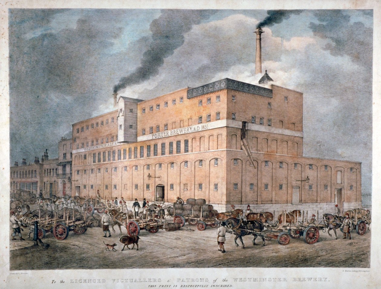 Westminster Ale og Porter Brewery på Horseferry Road, London, c1840. af C Warren