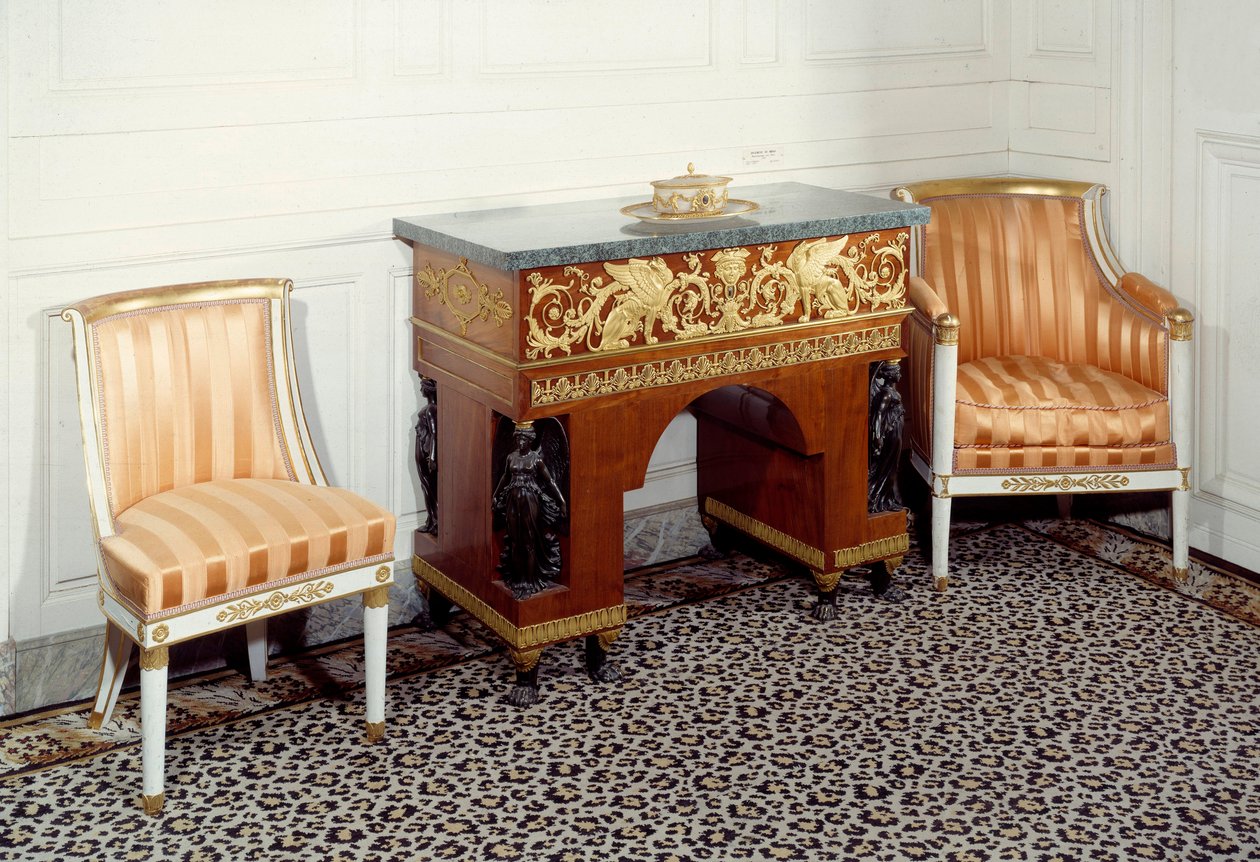 Furniture Premier Empire: kontoret for den imponerede Josephine de Beauharnais (1763-1814) realiseret af brødrene Jacob (1800-tallet) efter tegningerne af Charles Percier og Pierre Fontaine. 1800 Versailles, Grand Trianon af C. and Fontaine P. Percier