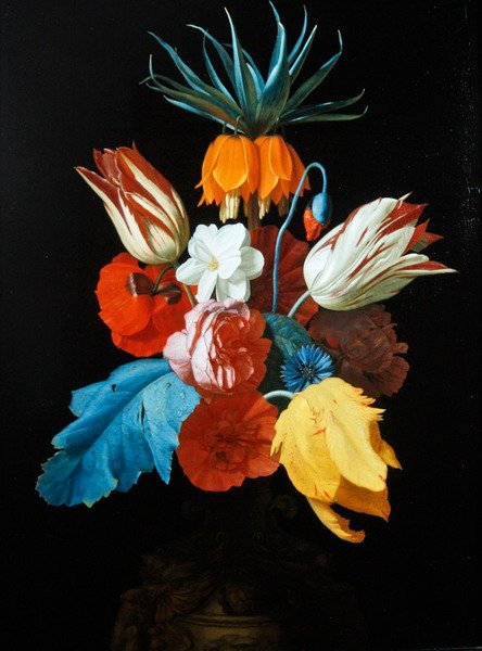 En buket blomster i en skulptureret vase (olie på panel) af C. van der Radt