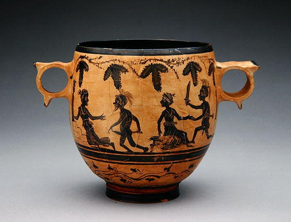 Skyphos med parodiscener, ca. 430-410 f.Kr. (keramik) (se også 307555) af Cabirian