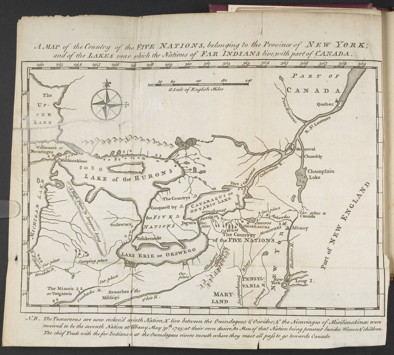 Et kort over de fem nationers land, tilhørende provinsen New York; og af de søer, i nærheden af hvilke nationerne af fjerne indianere bor, med en del af Canada af Cadwallader Colden