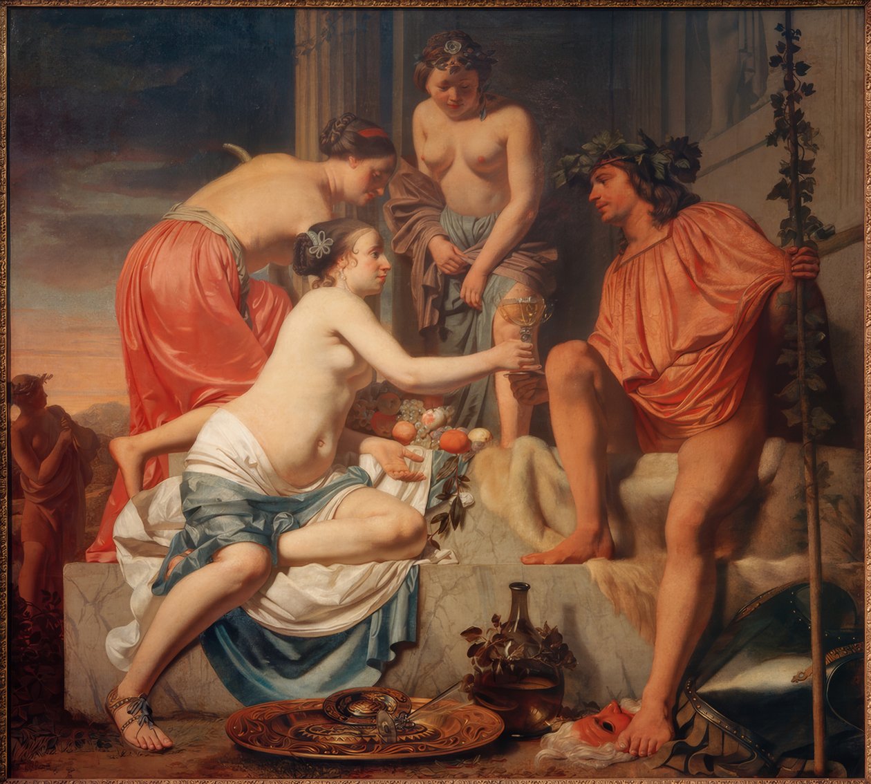 De tronede Bacchus-nymfer serverer Bacchusvin og fre. af Cesar Boetius van Everdingen