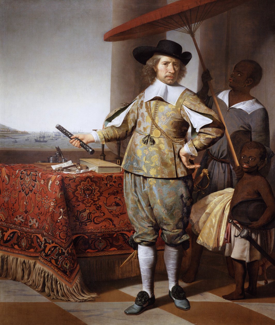 Hollandsk: Portræt af Wollebrant Geleynssen de Jongh (1594-1674) Portræt af Wollebrand Geleynsz de Jongh (1594-1674), med en tjener og et barn af Caesar van Everdingen