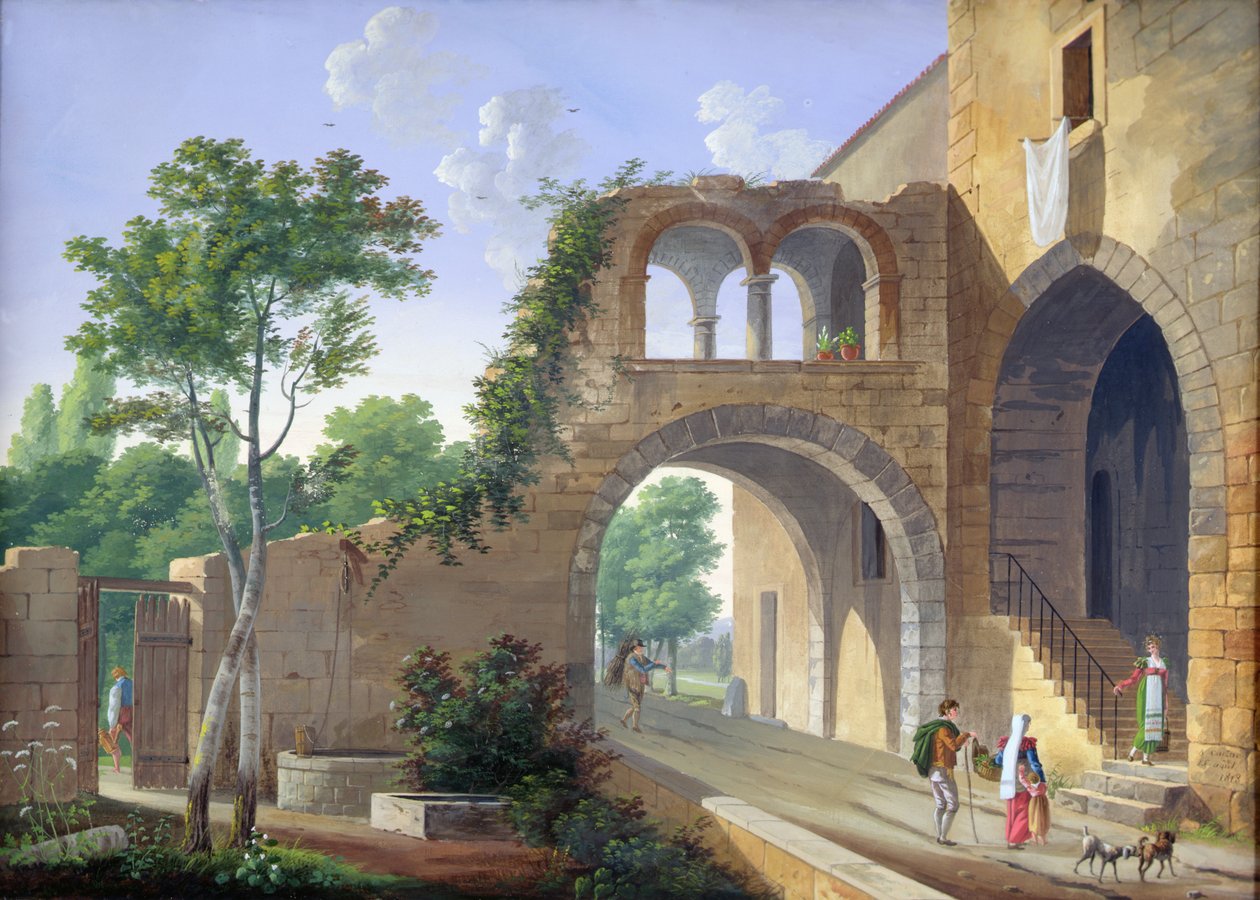 Scene i det italienske landskab, 1813 af Caizac