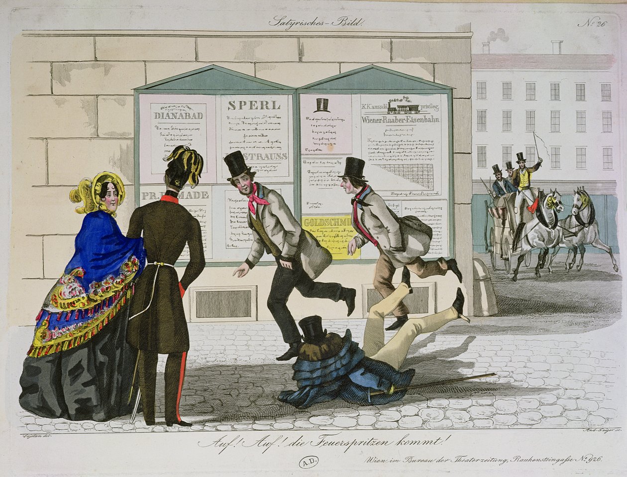 Kom nu! Brandmændene kommer!, graveret af Geiger, udgivet i Wien, ca. 1820 af Cajetan