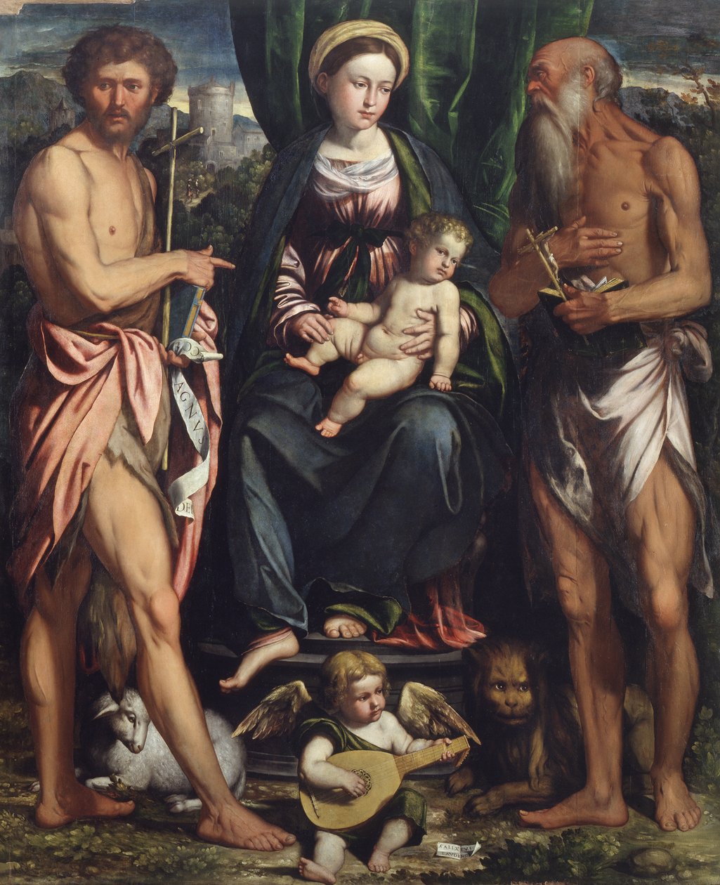Madonna og barn med St. Johannes Døberen og St. Hieronymus af Callisto Piazza