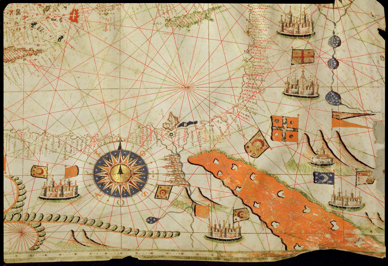 Egypten og Det Røde Hav, fra et nautisk atlas over Middelhavet og Mellemøsten (blæk på vellum) af Calopodio da Candia