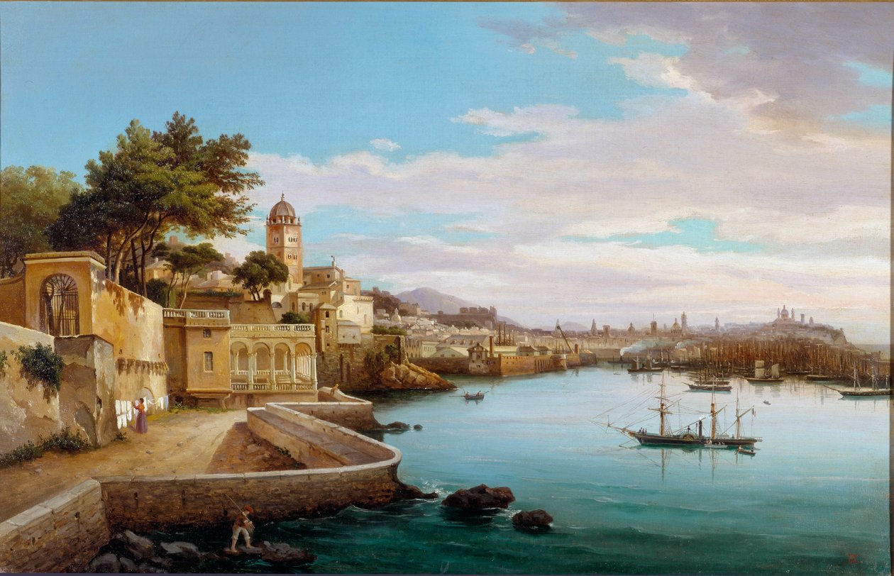 Udsigt over havnen i Genes (Udsigt over havnen i Genova, Italien) Maleri af Cambiaso (1800-tallet) Genes, Galleria d