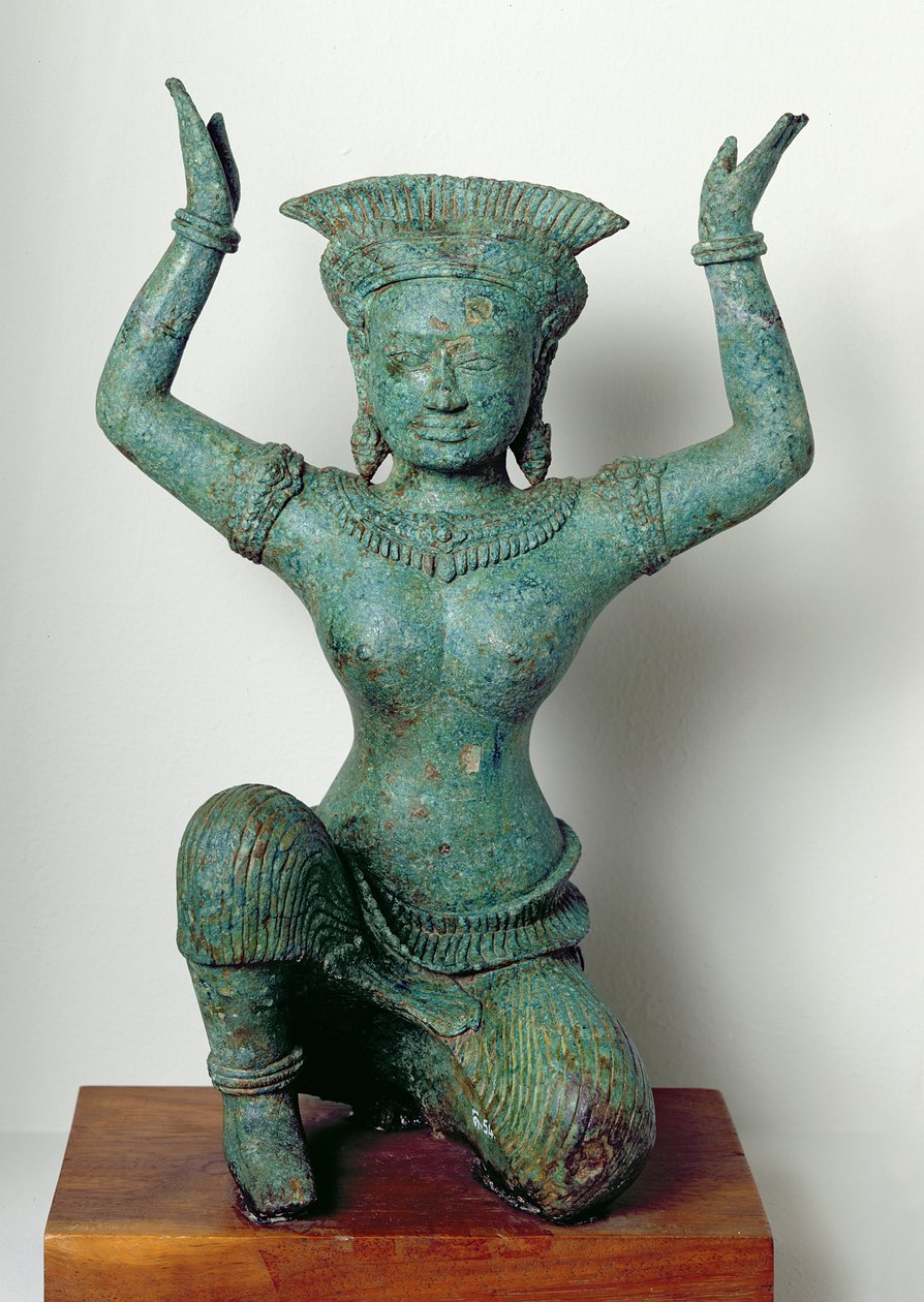 Knælende feminin figur brugt til at støtte et spejl, fra Angkor Thom (bronze) af Cambodian School