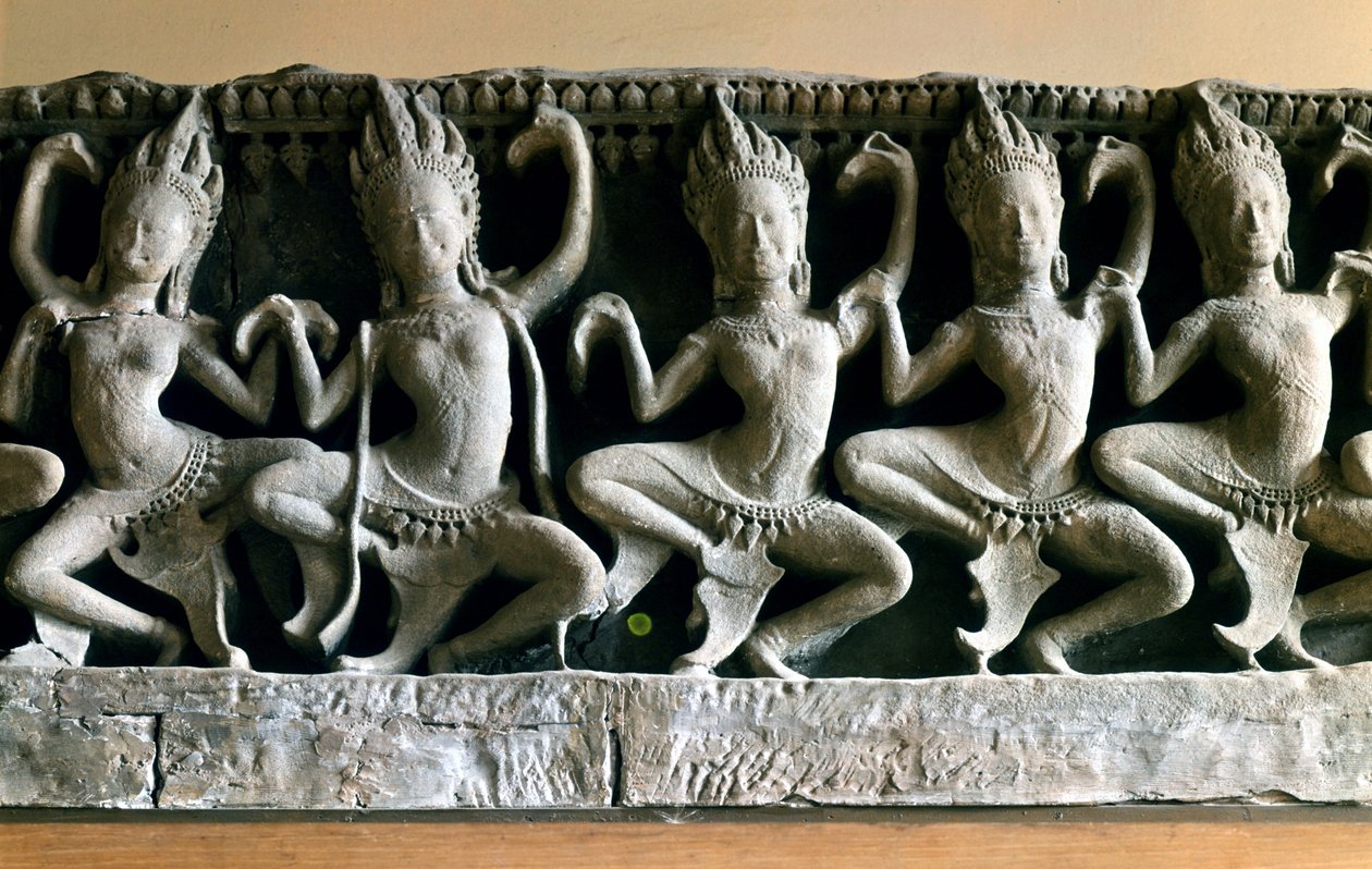 Apsaraerne, meget unge og smukke skabninger, der dansede i Indras gårdhave. Hinduisk mytologi. Art Khmer, Bayon tempel af Cambodian