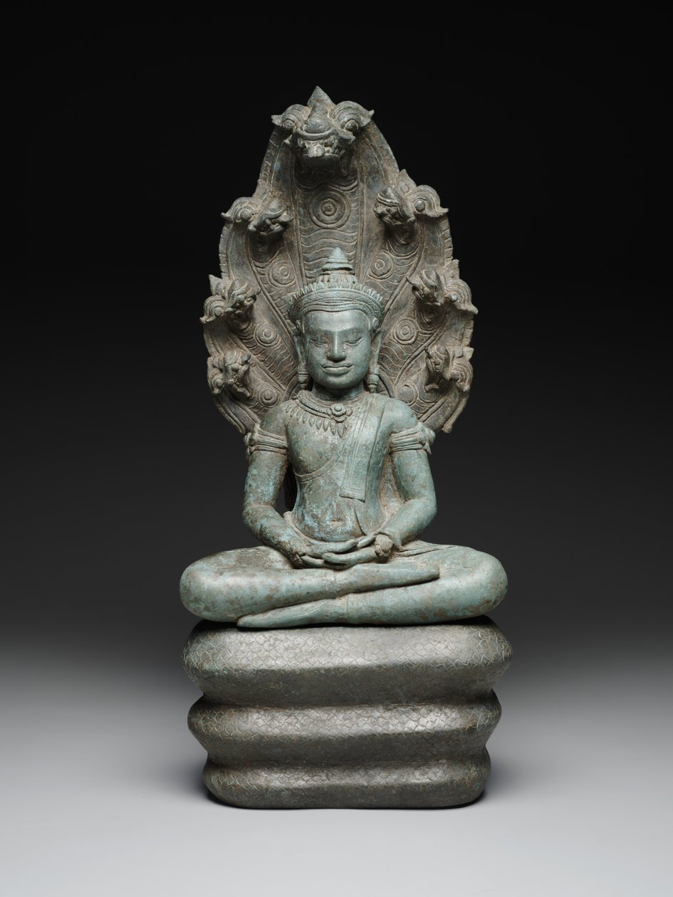 Buddha Muchalinda, slutningen af det 12.-begyndelsen af det 13. århundrede (kobberlegering) af Cambodian Cambodian