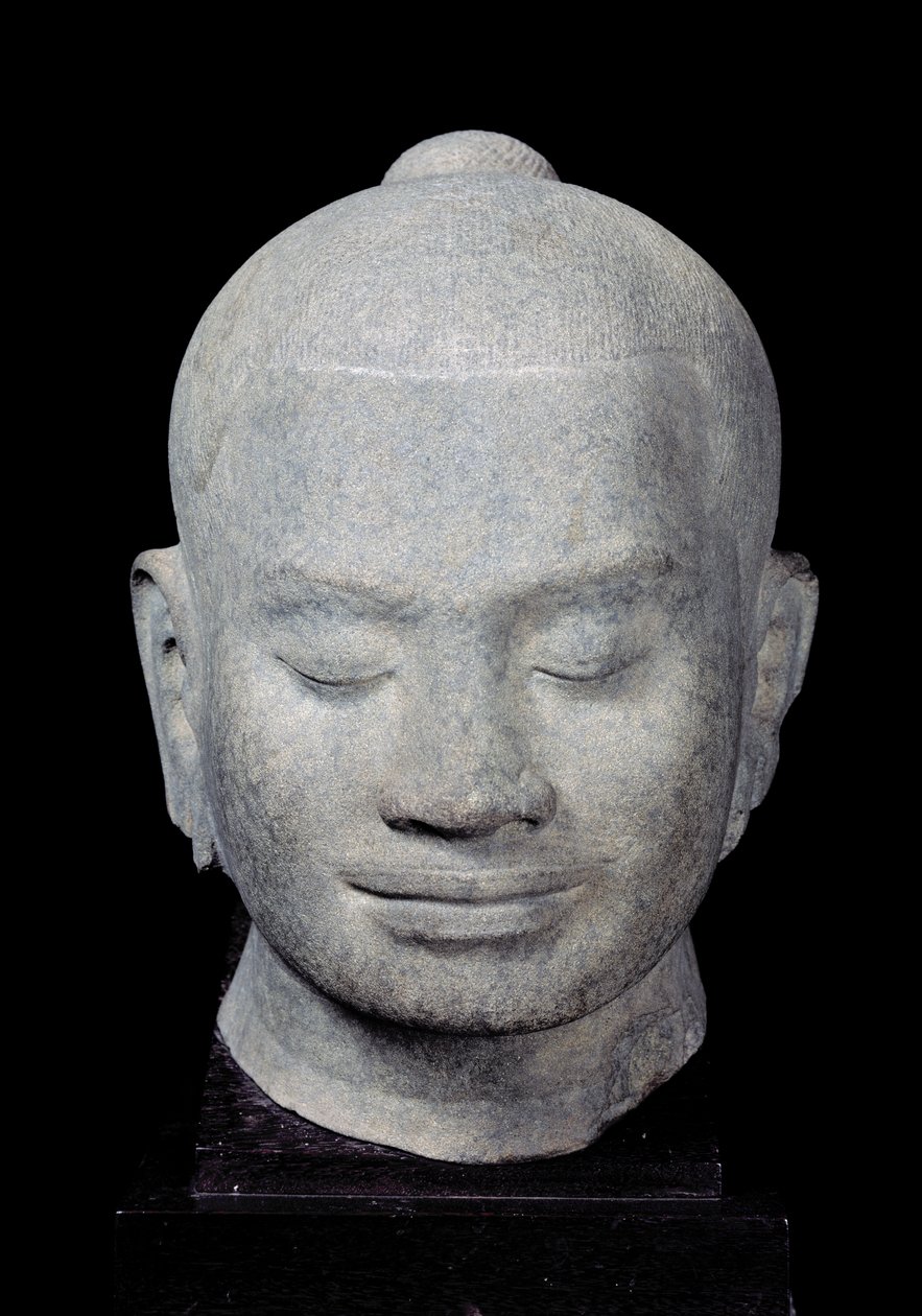 Leder af kong Jayavarman VII (1181-1218) Bayon Style, fra Preah Khan, 12.-13. århundrede (sandsten) af Cambodian School