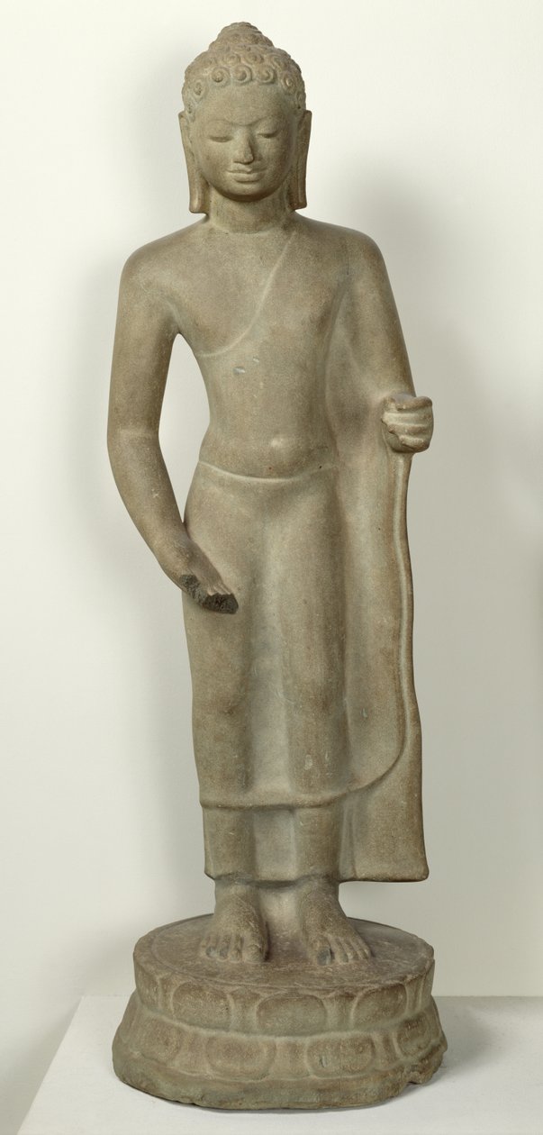 Stående Buddha, fra Tuol Hoy, Wet Fernom, Udong (sandsten) af Cambodian School