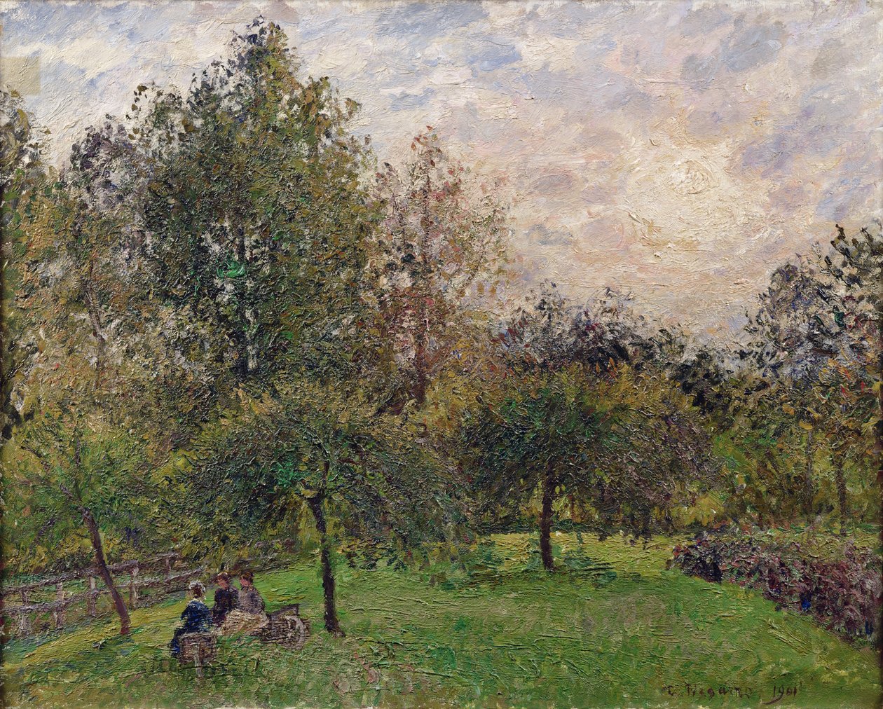 Æbletræer og poppel i solnedgangen, 1901 af Camille Jacob Pissarro