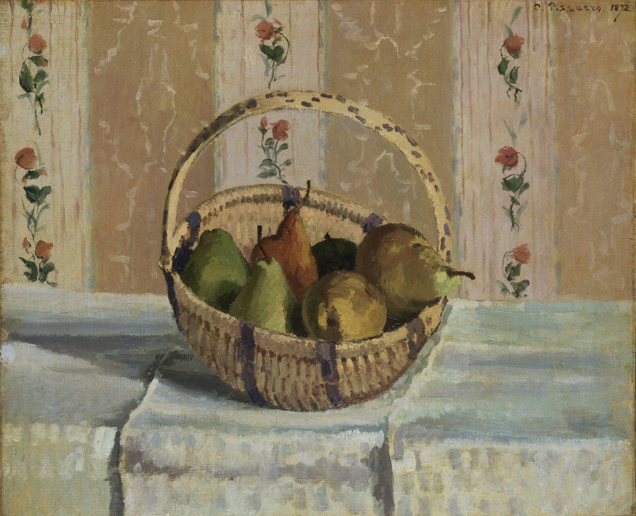 Æbler og pærer i en rund kurv af Camille Jacob Pissarro