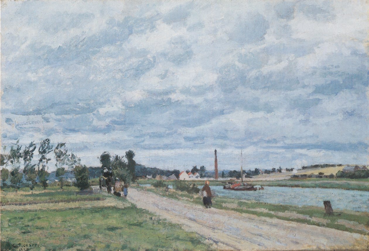 Banks of the Oise, Pontoise af Camille Jacob Pissarro