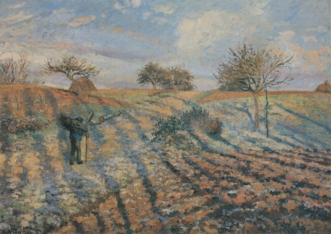 Hoar frost, gammel vej til Ennery, Pontoise af Camille Jacob Pissarro