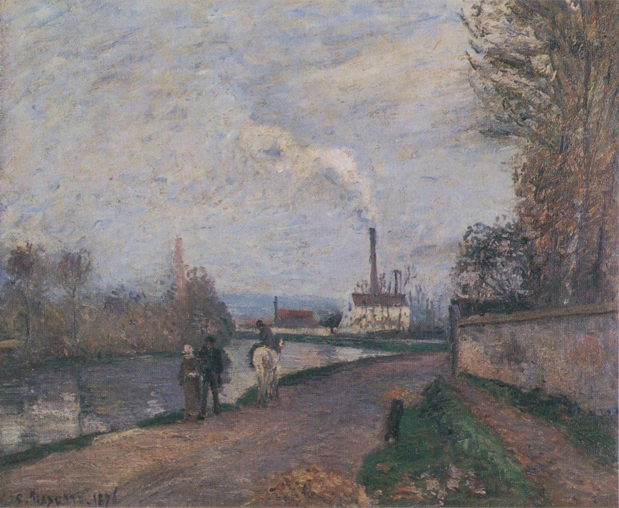 L´Oise i Pontoise temp grå af Camille Jacob Pissarro
