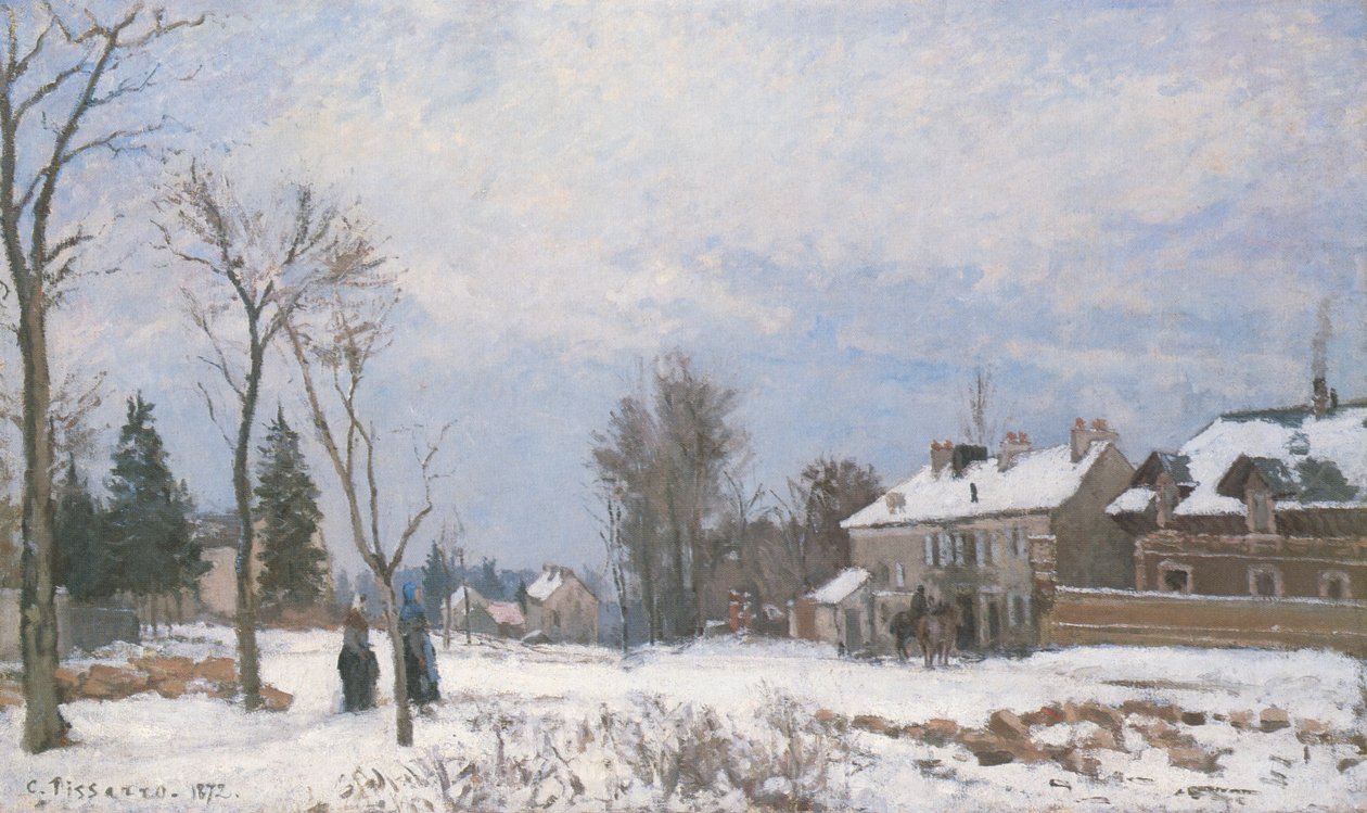 Route de Versailles i Saint-Germain, Louveciennes, sneeffekt af Camille Jacob Pissarro