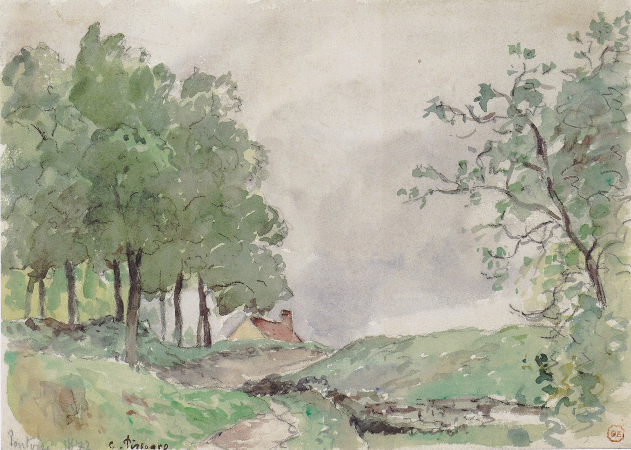 Landskab nær Pontoise af Camille Jacob Pissarro
