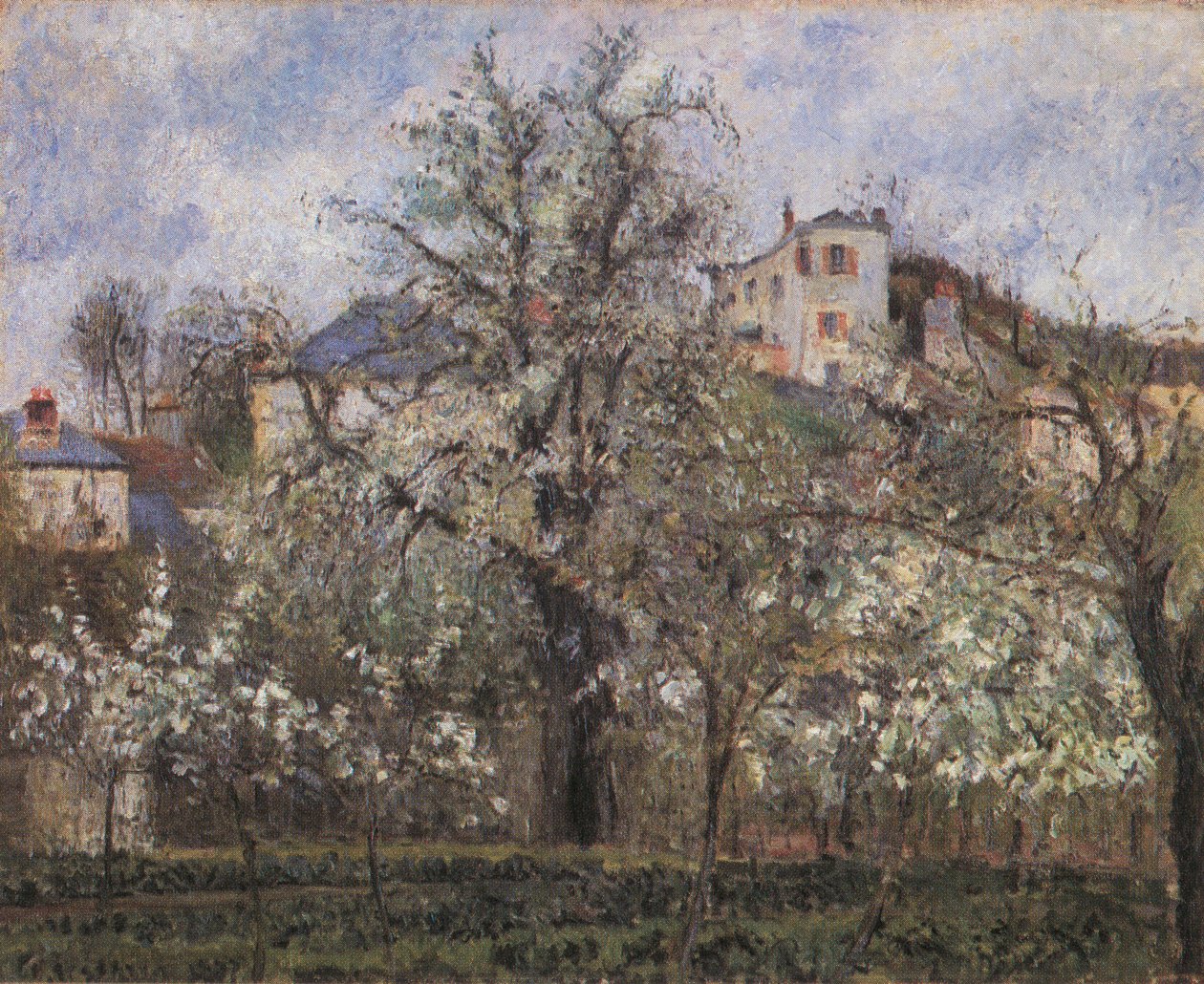 Grøntsagshave og blomstrende træer, forår, Pontoise af Camille Jacob Pissarro