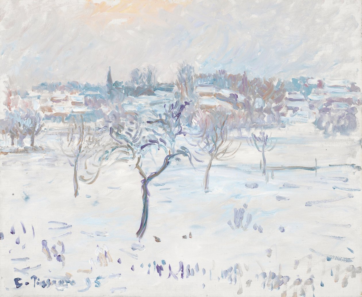 Snelandskab ved Eragny med et æbletræ, 1895 af Camille Jacob Pissarro