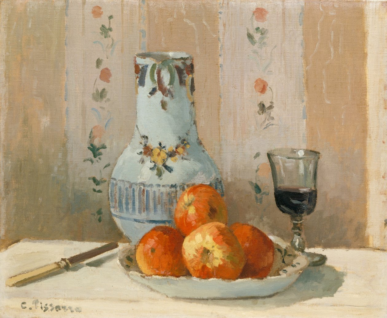 Stilleben med æbler og kande af Camille Jacob Pissarro