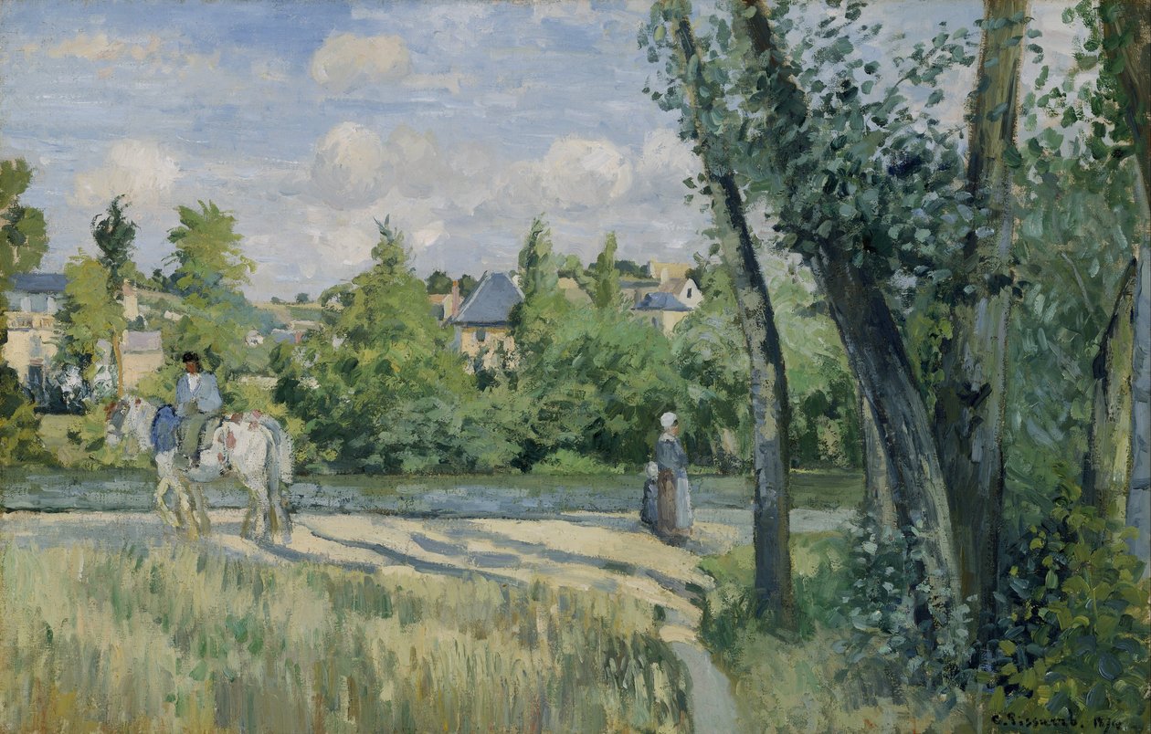 Sollys på vejen, Pontoise af Camille Jacob Pissarro