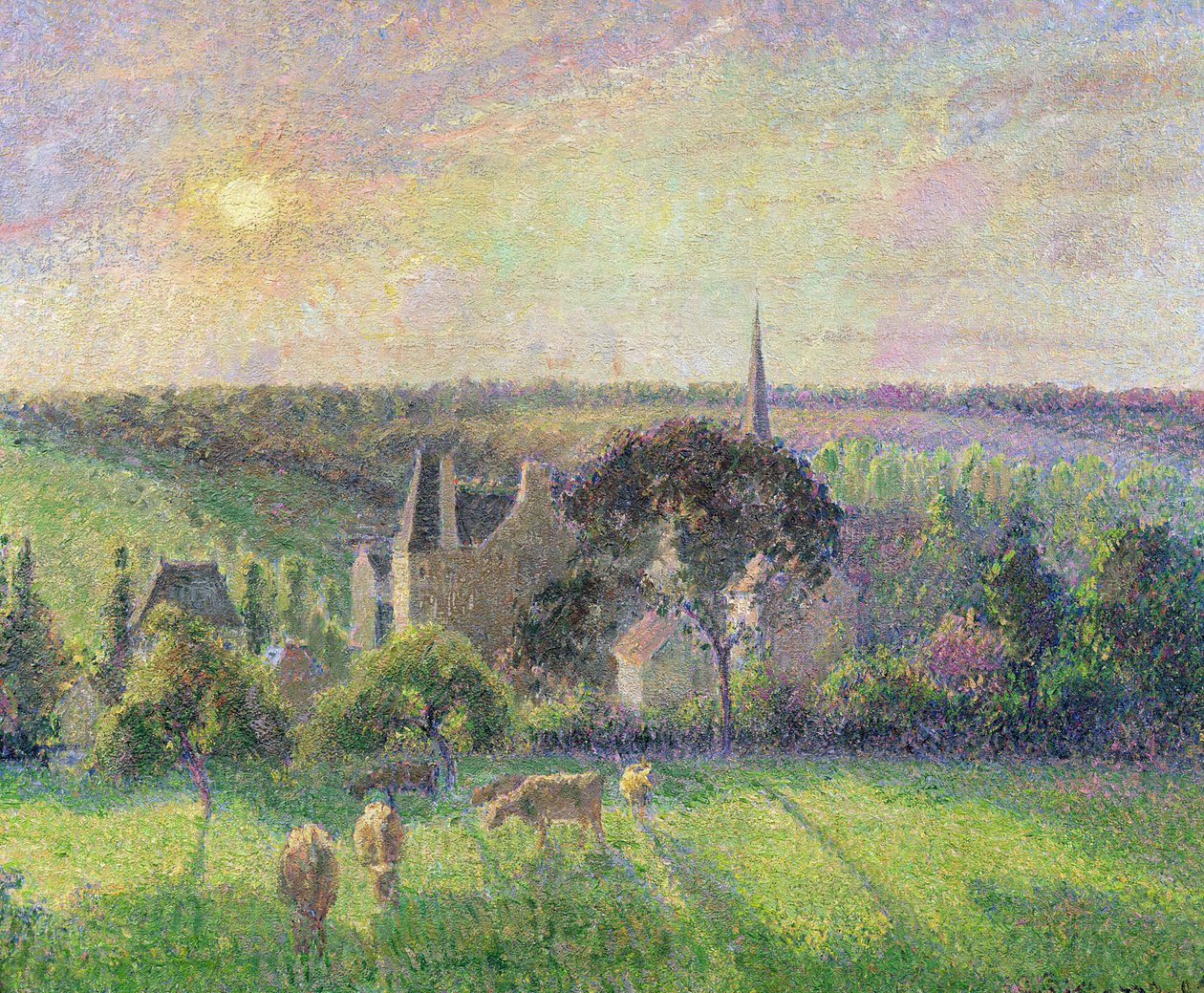 Kirken og gården i Eragny, 1895 af Camille Jacob Pissarro