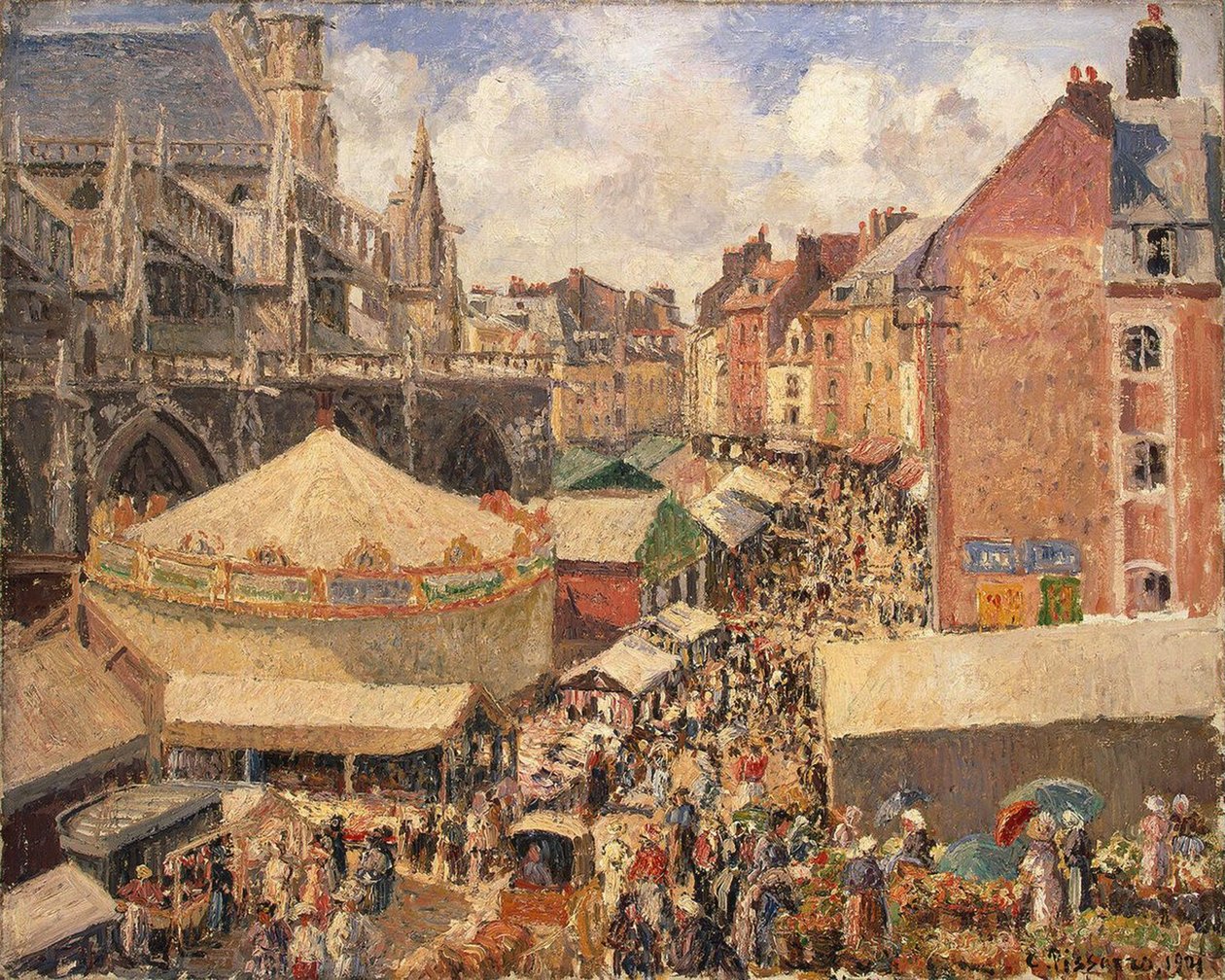 Messen i Dieppe, Sunny Morning, 1901 af Camille Jacob Pissarro