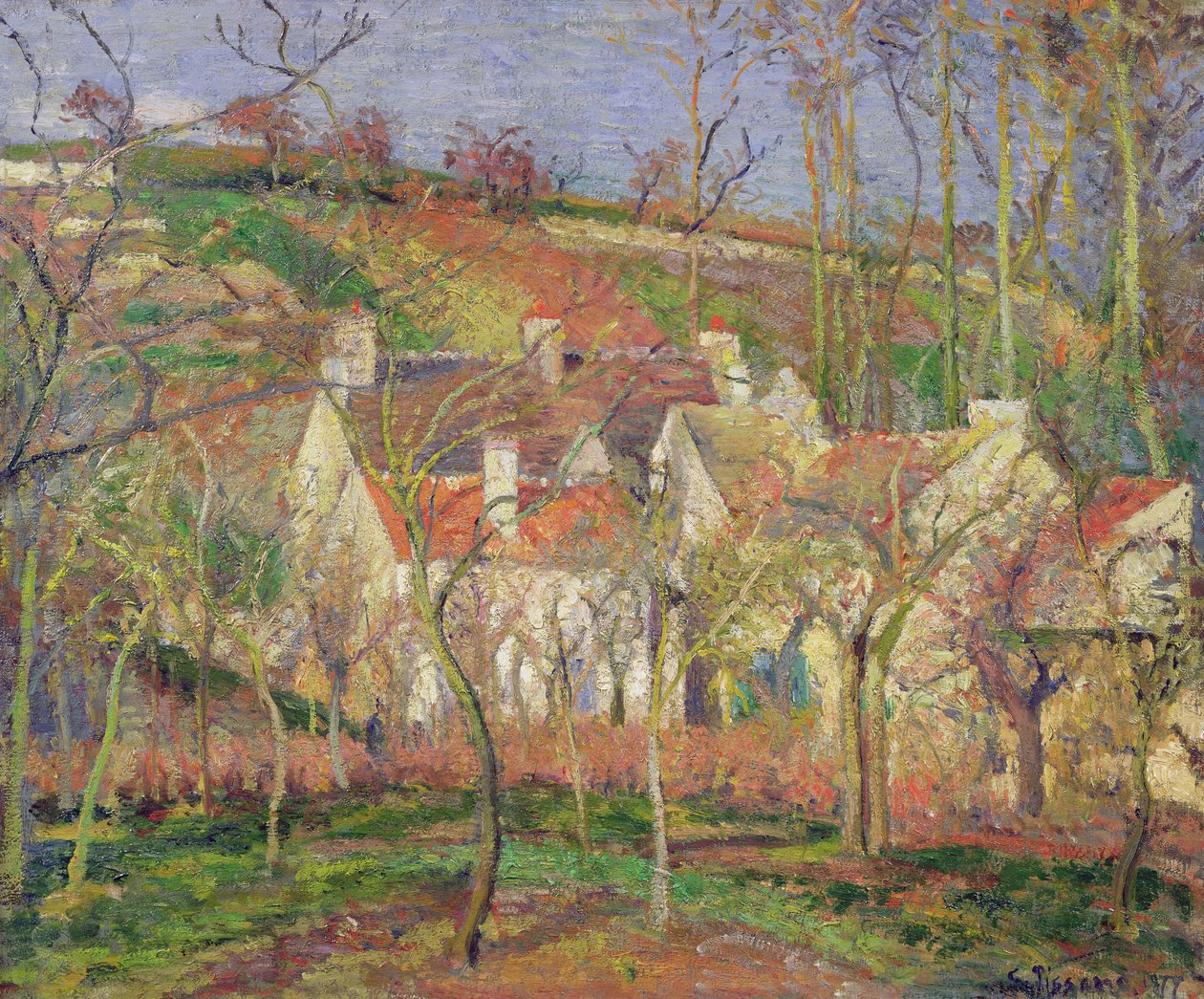 De røde tage, eller hjørnet af en landsby, vinter, 1877 af Camille Jacob Pissarro