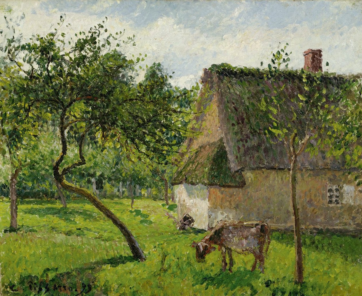 Frugtplantage i Varengeville med ko af Camille Jacob Pissarro