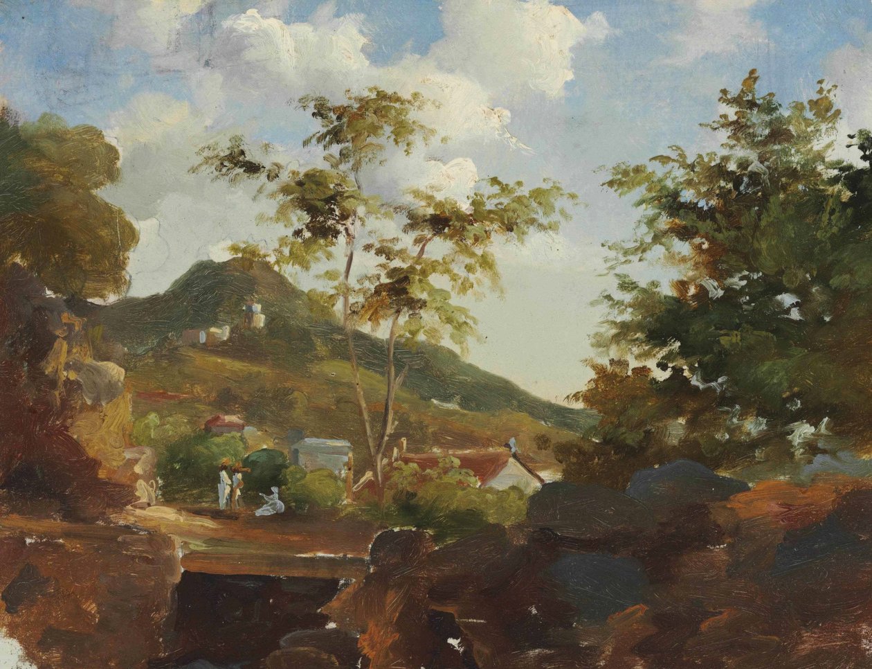 Landsby ved foden af ​​klitten af Camille Jacob Pissarro