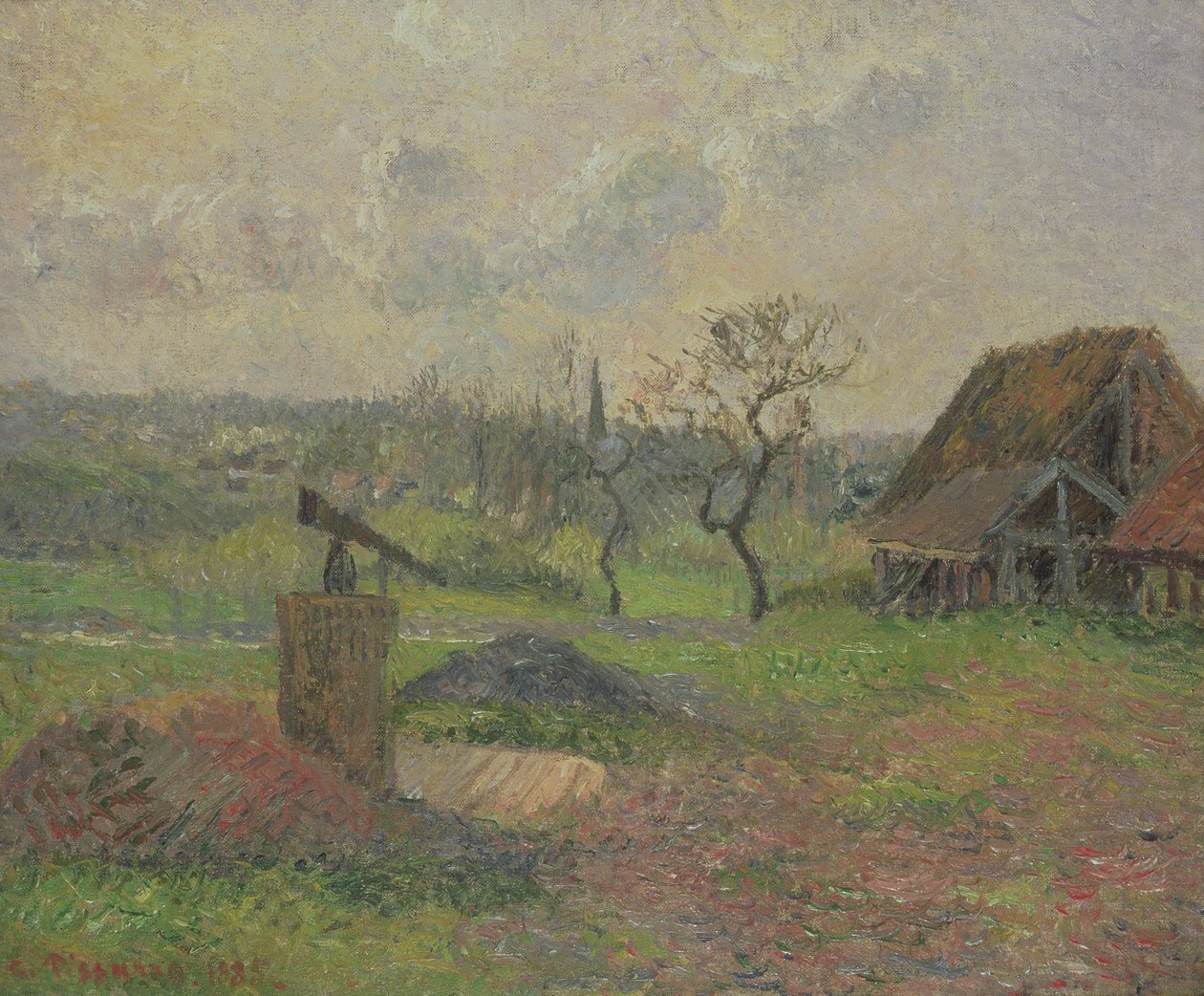 Et murstensværk Eragny, 1885 af Camille Jacob Pissarro