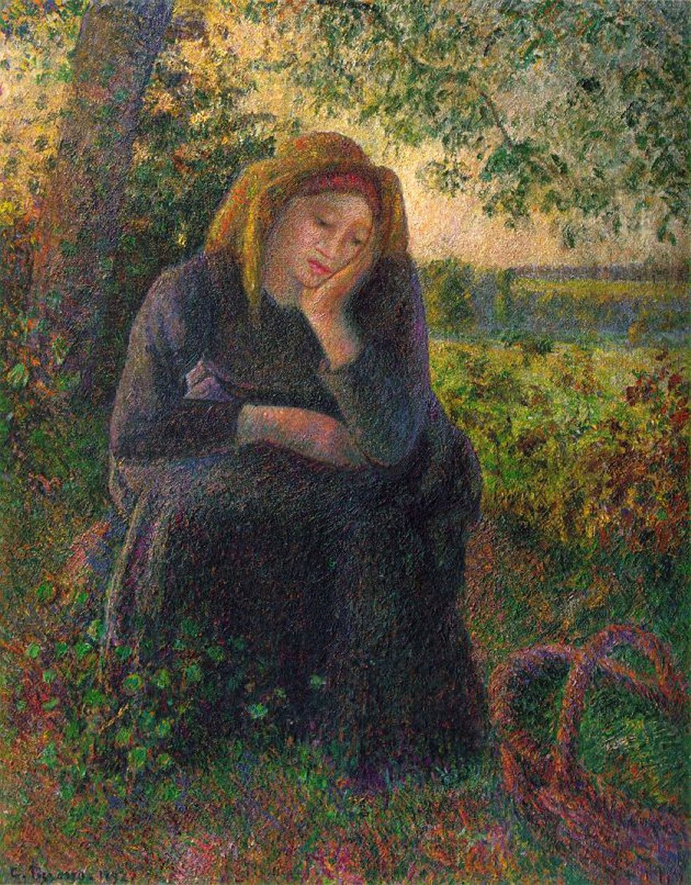 En eftertænksom bondepige, 1892 af Camille Jacob Pissarro