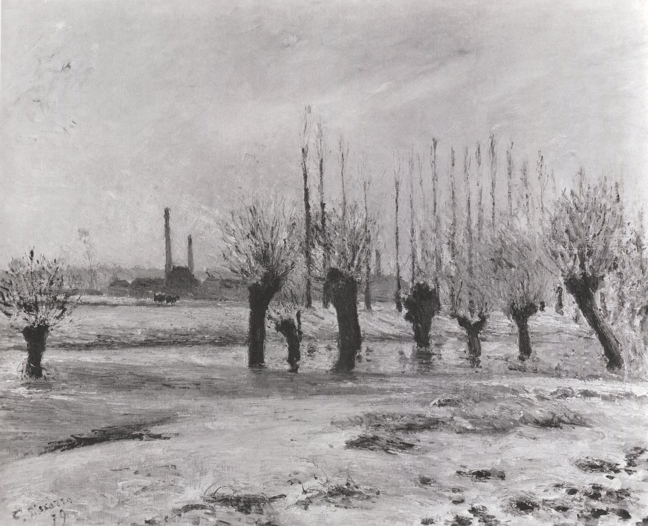 Banks of the Oise at Pontoise, Effect of Snow af Camille Jacob Pissarro