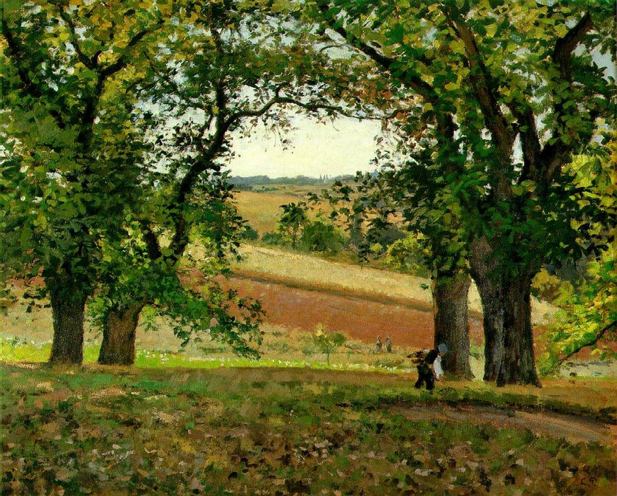 Kastanjetræer ved Osny, ca. 1873 af Camille Jacob Pissarro