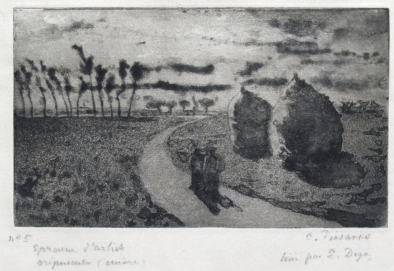 Skumring (med møllesten), 1879 (ætsning, akvatinte, tørnål og sandpapir) af Camille Jacob Pissarro