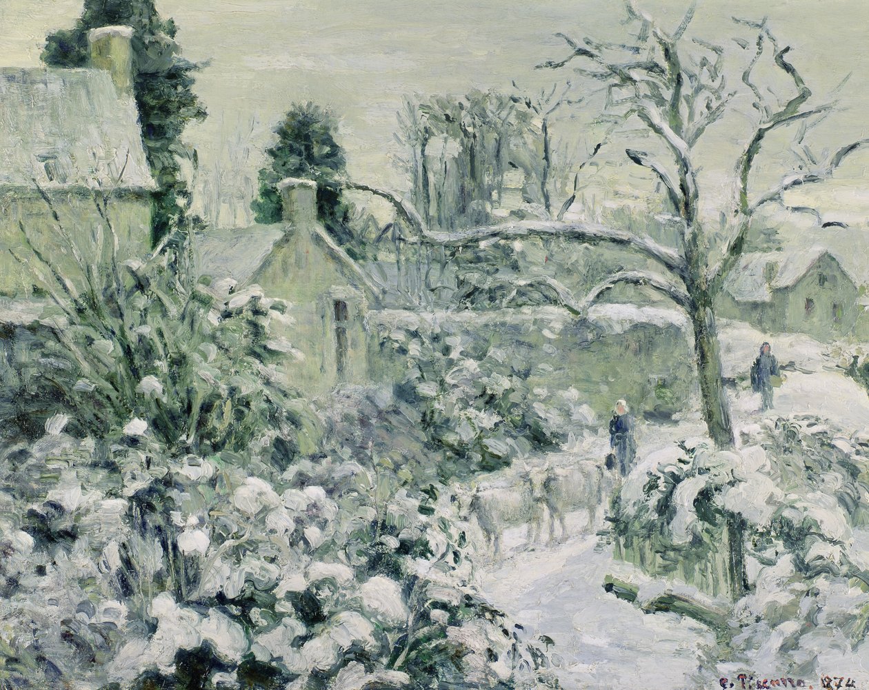 Effekten af sne med køer ved Montfoucault, 1874 (olie) af Camille Jacob Pissarro