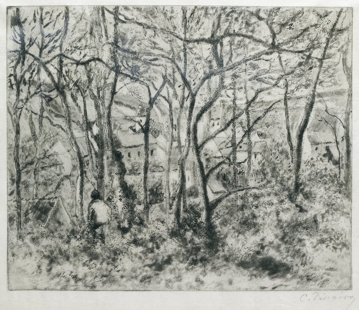 Landskab i skoven, ved Eremitagen (Pontoise), 1879 (akvatint og tørnål) af Camille Jacob Pissarro
