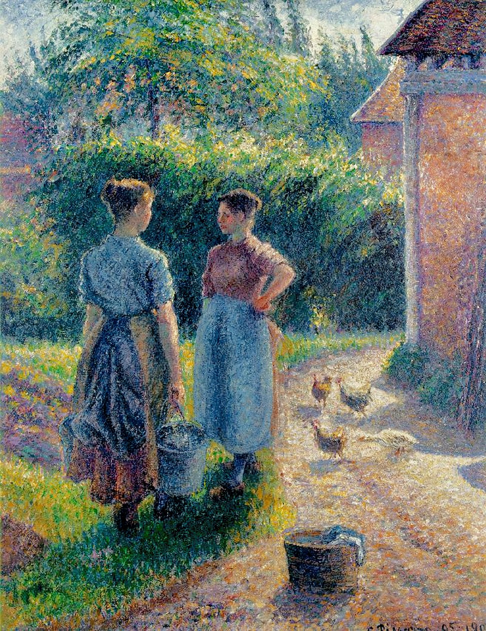 Bondekvinder, der snakker i Eragny, 1895-1902 af Camille Jacob Pissarro