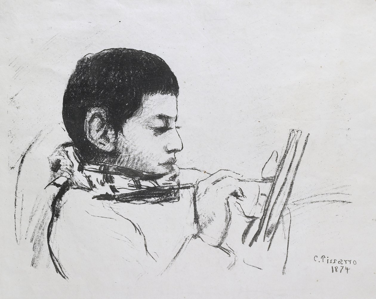 Portræt af Lucien Pissarro, 1874 (litografi) af Camille Jacob Pissarro