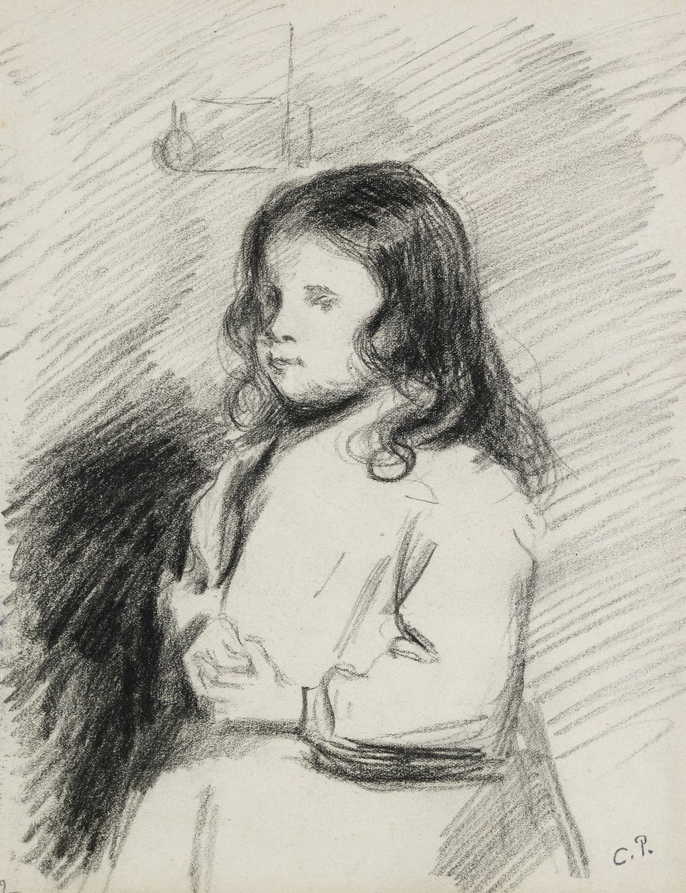 Portræt af Ludovic-Rodo Pissarro (1878-1952), ca. 1883 - 1884 (sort kridt) af Camille Jacob Pissarro