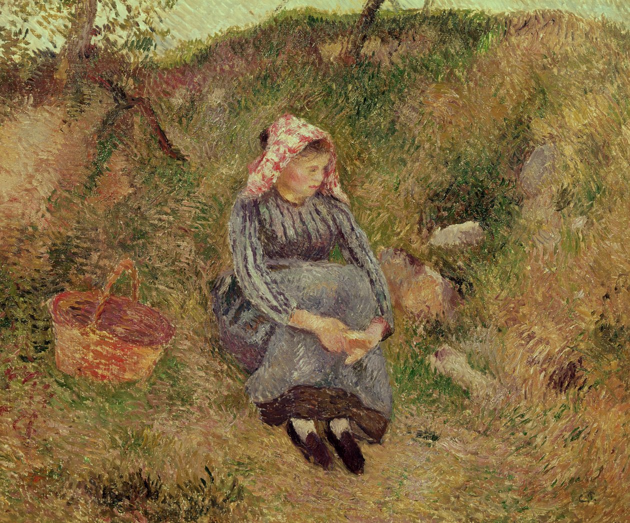 Siddende Bondepige, 1883 af Camille Jacob Pissarro